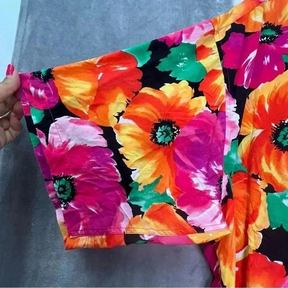 Perry Ellis Vibrant Floral Tulip Button Down Short Sleeves‎ Side Slits Sz XL - Picture 3 of 9